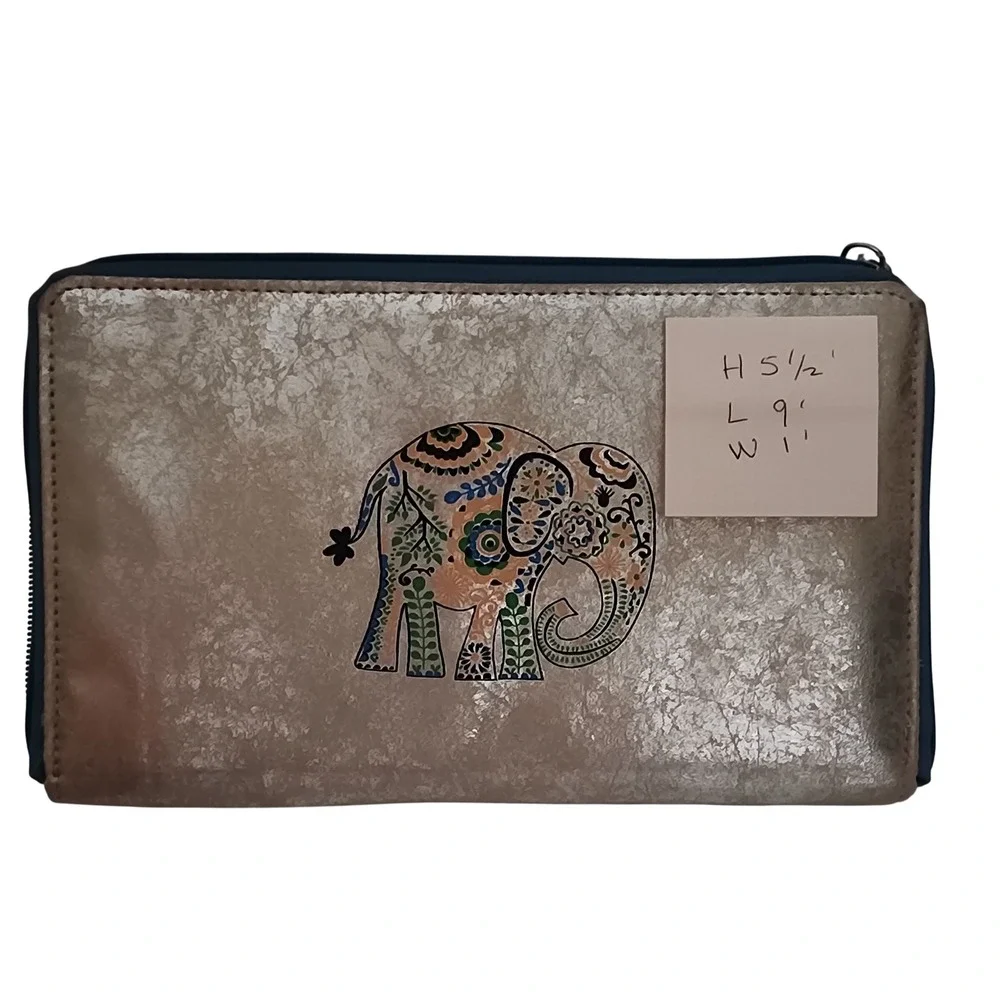 Metallic Bronze Elephant Travel Wallet and Pouch Set Passport Organizer Teal